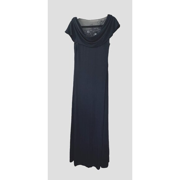Patra Navy Blue Beaded Evening Gown 10 Regency Empire Waist Formal Dress Modest - Picture 1 of 10